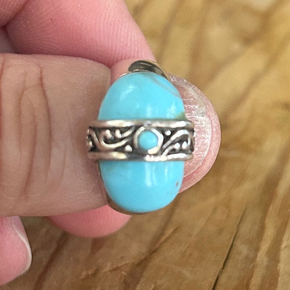 Sterling Silver Cocktail Statement Ring Turquoise… - image 5